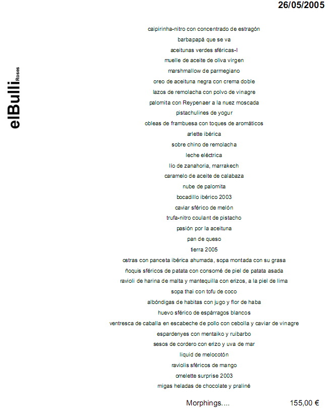 Image result for el bulli menu degustacion